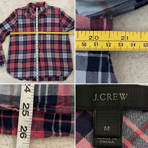 J Crew Womens sz M Plaid Cotton Blend Shirt 5 Button Pullover Top Casual Blouse - Picture 5 of 6